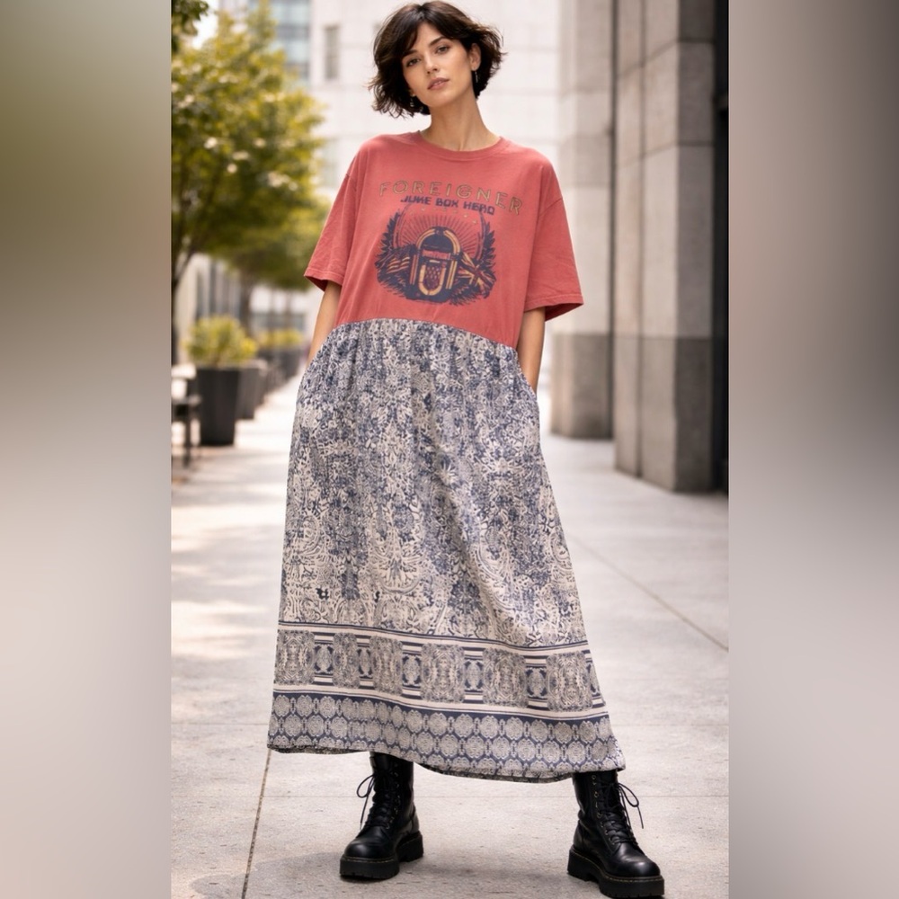 Custom Foreigner Band Tee Maxi Dress XL/XXL. Upcycled